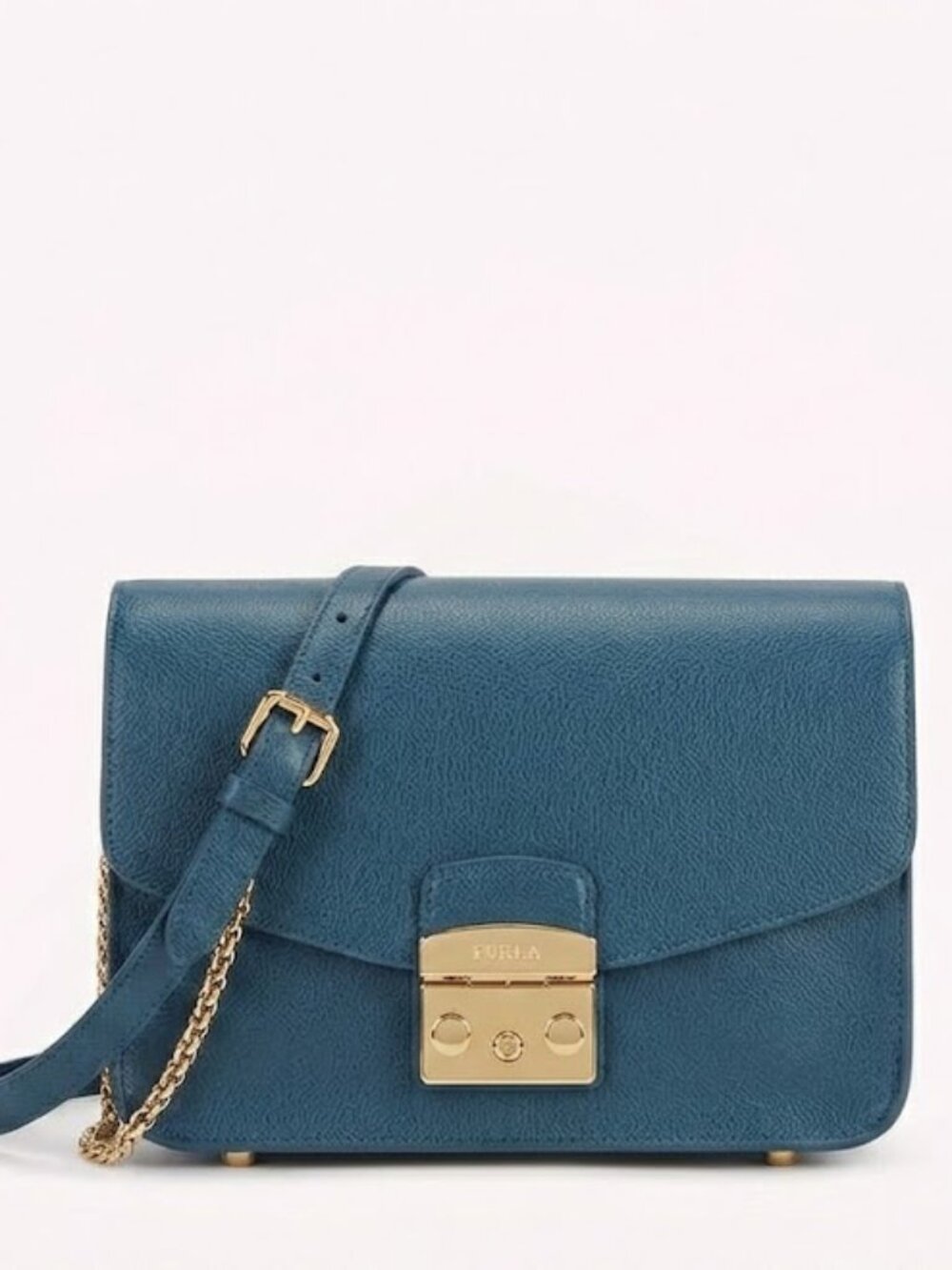 NWOT Furla Metropolis Crossbody Mini Blue Navy Leather Gold Metal Shoulder Bag